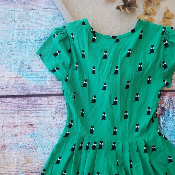 Modcloth Exploratory Style Cat Print A-Line Dress - Picture 11 of 12